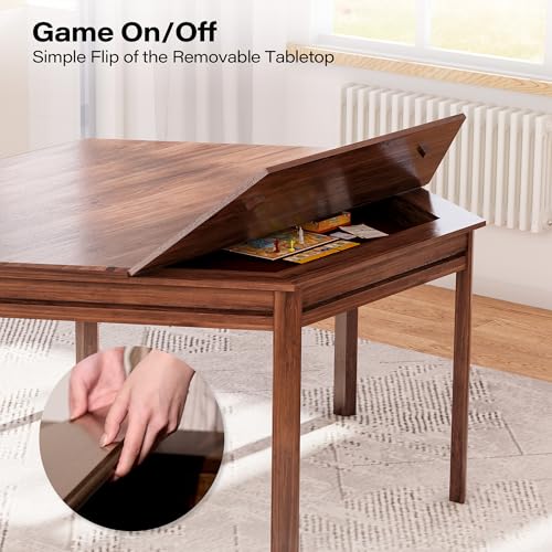 Board Game Table, 59" Hexagon Gaming Table with Removable Table Top & Play Mat for 6 Players, Includes Detachable Cup Holders and Trays for Dining, Card, DND, Poker in Walnut - size: Hex Table