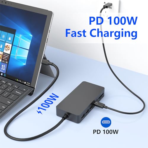 Ms USB C Dock Triple Display (4K DP+HDMI+VGA), 12 in 1 USB C Docking Station with Gigabit Ethernet, 4K HDMI VGA DP Display, 3xUSB 3.0, Audio Out, 100W PD, SD/TF Combo Dock