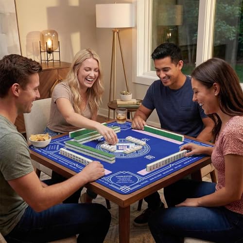 Britimes Mahjong Mat with Black Carrying Bag,31.5"x31.5", Blue | Non-Slip Noise Reduction Gaming Mat Rubber Multi Purpose Game Table Cover for Mahjong Card Dominoes Board Tile Games - color: Deep Blue