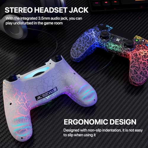 ISHAKO 2Pack Controller for PS4, Wireless Game Controller for PlayStation 4/PC Windows/PS3, Control 2Pack with Adjustable RGB Light/1000mAh Battery, Double Vibration- White & Black - color: Black & White