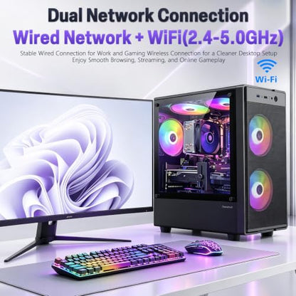 Prebuilt Gaming PC Desktop, Intel Core I7 Desktop Computer up to 3.9 GHz | GTX 1050Ti 4G Graphics Card, 16GB RAM, 512GB SSD, WiFi, RGB Fan, Win11, Tower Computer for Game, Office and Study