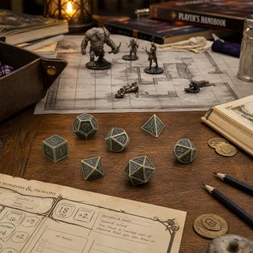 Haxtec Antique Metal DND Dice Set Bronze Polyhedral D&D Dice with Leather Dice Bag Compatible with Dungeons and Dragons Gamer Gifts for DND Lovers TTRPG Players Masters - color: Bronze