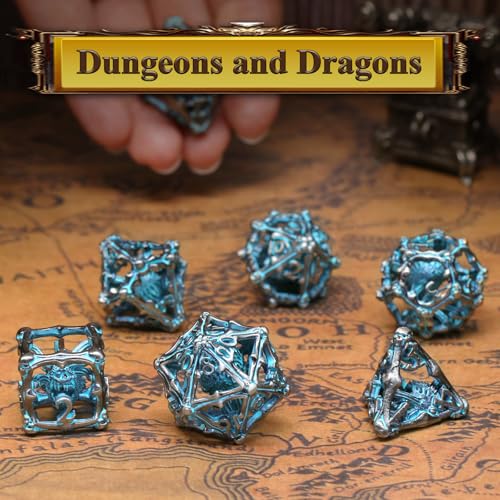 Beholder Dice Set DND, Dragon Eye Dice, ZHOORQI 7PC/Set Polyhedral Dices for Dungeons and Dragons, RPG, Eye Monster DND Gifts（Eye -Retro Blue） - color: Eye- Retro Blue