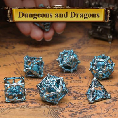 Beholder Dice Set DND, Dragon Eye Dice, ZHOORQI 7PC/Set Polyhedral Dices for Dungeons and Dragons, RPG, Eye Monster DND Gifts（Eye -Retro Blue） - color: Eye- Retro Blue