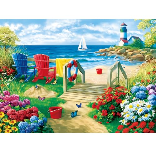 500 Piece Puzzle for Adults, Colorful Summer Beach Chairs Puzzle | Colorful Beach Chairs and Seaside Scene Puzzle with Letters on Back,Fun Family Activity,Unique Gift for Puzzle Lovers 20.5x15 - color: Beach Chairs