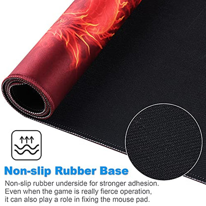 Large Gaming Mouse Pad with Stitched Edges,[27.5x11.8In] Extended Mouse Pad with Non-Slip Natural Rubber Base for Gamer/Desktop/Office/Home (70x30 Red dragonus) - color: 70x30 Red dragonus