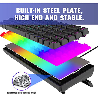 Snpurdiri 60% Wired Gaming Keyboard, 68 Keys, Black | Rainbow Backlit Mini Membrane Gaming Keyboard for Windows PC Gamers - color: Black(Rainbow)