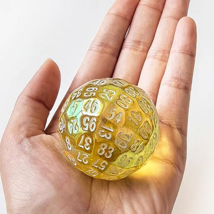 Bescon Dazzling Yellow 100 Sided Dice, Game Dice D100, Polyhedral Solid 100 Sides Dice 45MM in Diameter (1.8inch) - color: D100 Dazzling Yellow