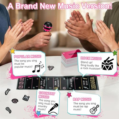 Party Game-Ultimate Music Trivia Challenge for 4-12 Players,New Music Version of Family Card Game,125 Lyric Cards,Microphone & Games Board,Perfect for Adults & Music Lovers Games Night