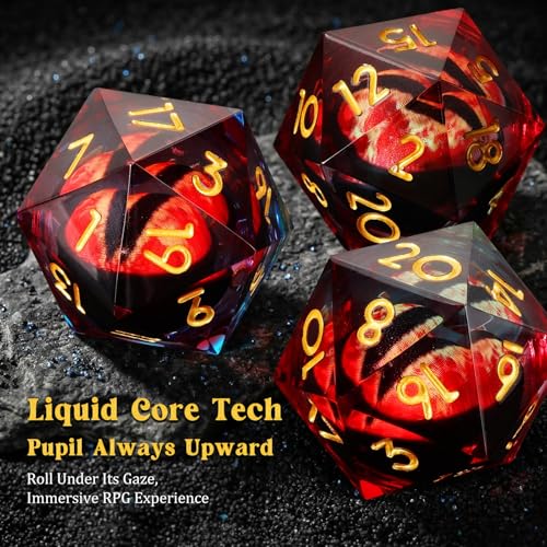 MoKo Liquid Core DND Dice Set 7PCS, Mixed + Gold | Sharp Edge Resin Polyhedral, D20 D12 D10 D8 D6 D4 D%, Gift Box Included, Compatible with Dungeons and Dragons RPG - color: 1 - Mixed + Gold