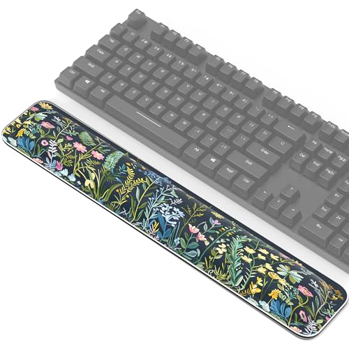 TECKNET Wrist Rest for Computer Keyboard Ergonomic, 1 in Thick, 17x3.3 in | Thicken Memory Foam, Typing Pain Relief, Wrist Support Pad for Keyboard, Comfort for Home/Office/Work, Anti-Slip Rubber Base - color: Navy Blue + Floral Printa
