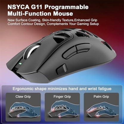 G11 Lightweight Wireless Gaming Mouse for FPS & Competitive Gaming, Tri-Mode Bluetooth 5.1/2.4GHz/USB-C, 22000 DPI RGB Mouse with Programmable Buttons for PC, Laptop & Mac (Black) - color: Black