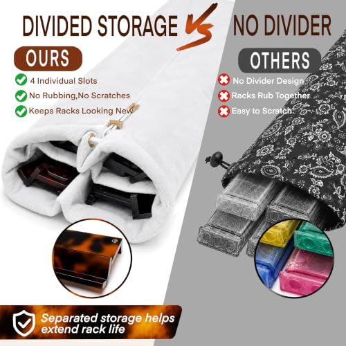 17.5 Inch Mahjong Racks with Magnetic Pushers, Tortoise Shell | Four-player acrylic set includes four racks, magnetic pushers and a divided storage bag for organized American mahjong play.