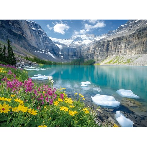 300 Piece Puzzle for Adults– Ice Lake & Wildflower Jigsaw Puzzle – Scenic Nature Puzzle for Relaxation – Great Gift for Adults, Teens & Kids – Fun & Soothing Art – 20.5 x 15 in - color: Ice Lake