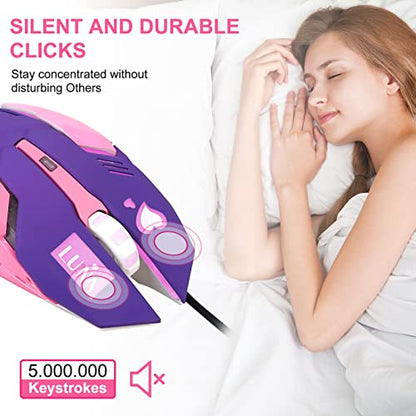 HXMJ Purple Wired USB Computer Mouse,7 Colors Backlit,Silent Buttons for MacBook,Computer PC,Laptop - color: Purple