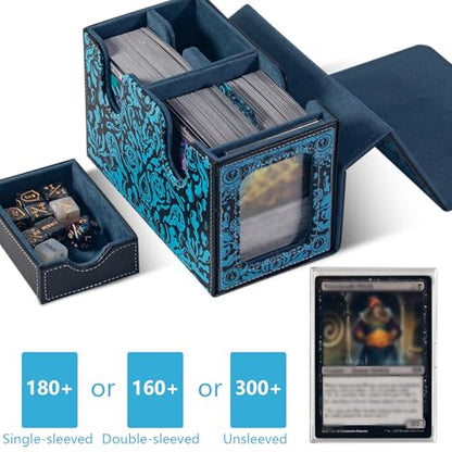 MTG Commander Deck Box with Dice Tray Card Deck Box Fits 160 Double Sleeved /200 Single Sleeved trading Cards, TCG deck box with 6 DICE 1Acrylic Dividers 1 Card Holder (Water) - color: Water