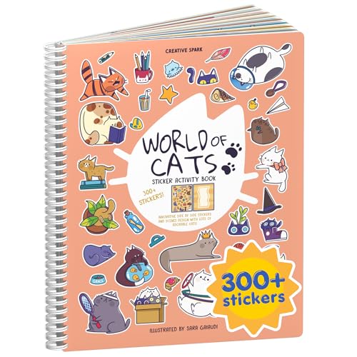 A World of Cats 300+ Kids Sticker Book by Cupkin Toddler Airplane Travel Coloring and Sticker Book, Road Trip Essentials, 8 Coloring Pages 8 Side by Side Scenes for Ages 2–8 Years - color: Cats