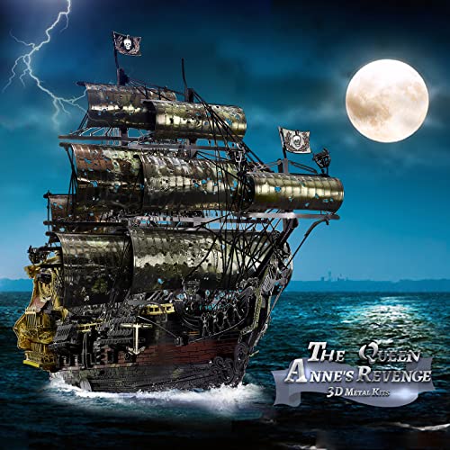 Piececool 3D Metal Puzzles for Adults, The Queen Anne's Revenge Pirate Ship Model Kits, 3D Watercraft Model Building Kit, DIY Craft Kits Difficult 3D Puzzles for Family Time - color: Anne's Revenge