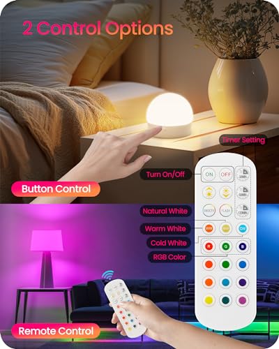 Rechargeable Light Bulbs with Remote Control, Battery Operated Light Bulbs, 3 Timer 15 Colors Selectable, Dimmable Wireless RGB LED Bulb for Wall Sconce, Non-Hardwired, 2 Pack, R01YBP206 - size: E26 Base - RGB