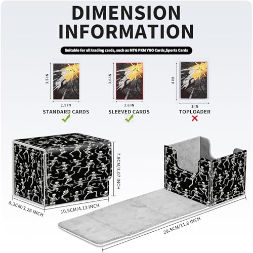 PU Leather Deck Box for MTG Commander Cards, Fits 100+ Double Sleeved Cards, Secure Magnetic Trading Card Storage Case for TCG CCG,Dancing Skeleton Pattern - color: Dancing Skeleton Pattern