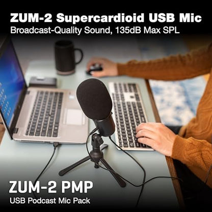 Zoom Zum-2 Podcast Mic Pack with USB Mic, Headphones & Stand | Perfect for Podcasters USB Microphone, Headphones, Tripod, Windscreen, and USB Cable Included