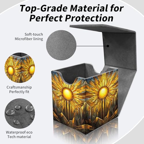 BVDIKMI Card Deck Box for MTG, Card Storage Box Fits 100+ Single Sleeved Cards, PU Leather Strong Magnet Card Deck Case Holder for Magic Commander TCG CCG, Yellow Sun - color: Yellow Sun