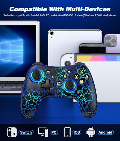 Wireless Switch Controller for Nintendo Switch 1/2/Lite/OLED–Switch Controllers Compatible with Android, IOS, Windows PC, Switch Pro Controller Features LED,Motion,Vibration,Turbo,Wake Up - color: Black Crackle