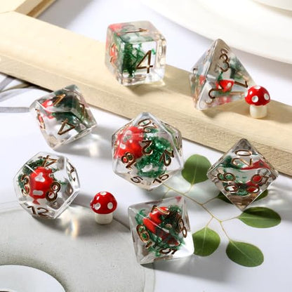 Mushroom Dice Set D&D, DNDND 7PCS Resin D&D Dice Set with Gift Velvet Bag for Dungeons and Dragons Role Playing Games and Tabletop Games（Red Mushroom - color: Mushroom Red