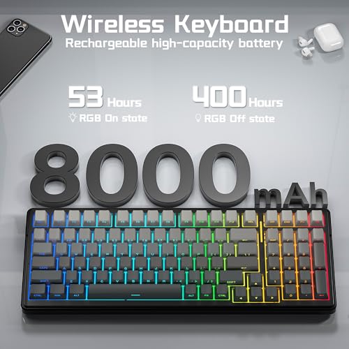 Aula F99 Wireless Mechanical Keyboard, Side Printed PBT Keycaps, Gasket Structure Hot Swappable, Creamy Sound, RGB Backlit, Tri-Mode 2.4GHz/BT5.0/USB-C PC Gaming Keyboard for PC/Laptop/Tablet - color: Gradient Black