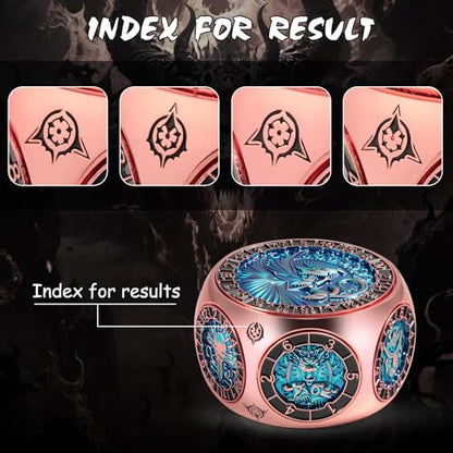 DNDND Unique Spinner Dice, 8-in-1 Hexagonal Metal Dice with Dual D20 Monster Themed Dice Set for DND Dungeons and Dragons, Dungeon Masters with Collectible Gift Tin (Rose with Teal) - color: Rose Teal