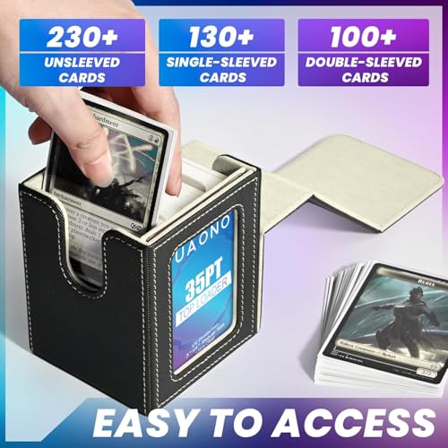 UAONO Card Deck Box for MTG Commander, Fits 100 Double-Sleeved Cards | Independent Commander Display, Magnetic Deck Case for Magic the Gathering TCG, 2 Dividers & 1 Top Loader (Black/Gold) - color: A-Black&Gold