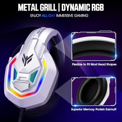 YPBDAN RGB Gaming Headset with Mic for PS5 PS4 Xbox Series X|S Xbox One PC | 7.1 Surround Sound, Noise Cancelling Mic, 50mm Drivers, Memory Foam Earcups, Over-Ear Headphones for Switch Mac