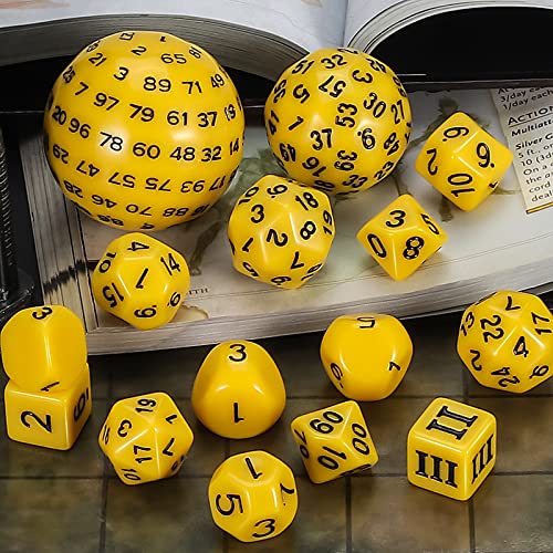 CiaraQ DND Polyhedral Dice Set (15pcs) D4-D100 Game Dice with Dice Bag | Acrylic Role Playing Dice for Dungeons and Dragons MTG Table Games (Yellow & Black) - color: Yellow & Black