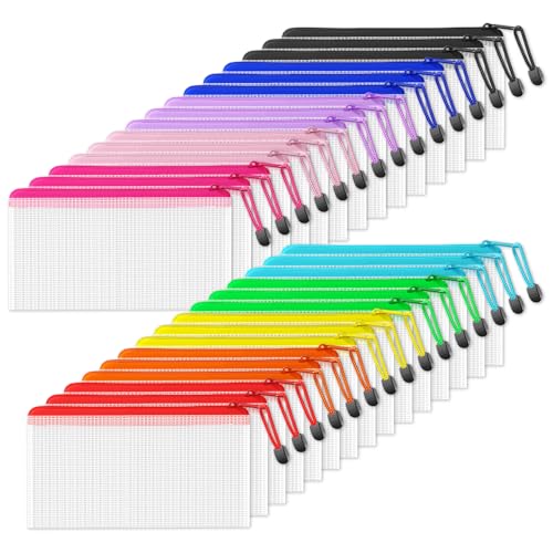 SUNEE Zipper Pouch 4x9 in (6 Colors, 30 Packs), Mesh Pencil Bag, Poly Pencil Pouches, for Bills, Cosmetics, Stationery, Travel Storage - color: Multicolored, size: 4.6x9.2