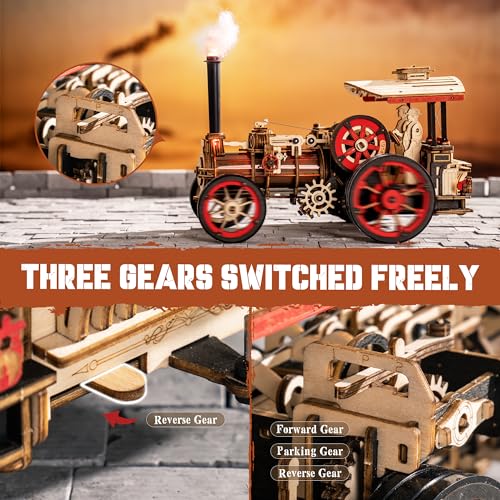 rowood 3D Wooden Puzzles for Adults, Steam Engine Car Model Kit, 1:28 Scale Mechanical Steam Locomotive Wooden Puzzle, 469PCS,Assembly Time 6H, Awesome Gifts for Adults