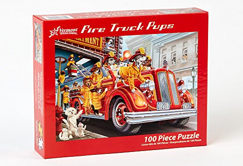 Vermont Christmas Company Fire Truck Pups Jigsaw Puzzle 100 Piece, Large Pieces Perfect for Kids and Seniors