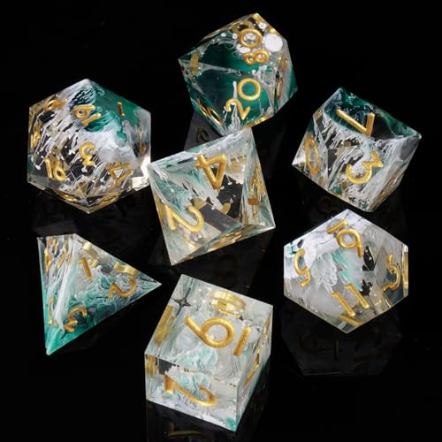 DND Dice Set, 7 Pcs Sharp Edge D&D Dice Polyhedral Resin Dice for Dungeons and Dragons RPG MTG Role Playing Table Games - color: Green