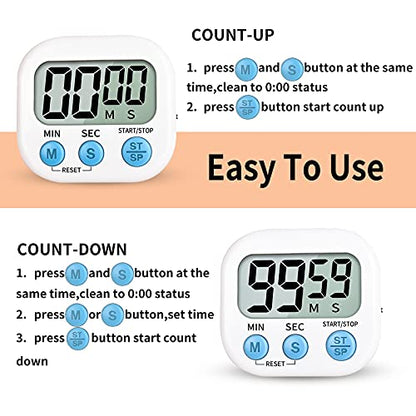 Digital Kitchen Timer for Cooking, Multi-Function Electronic Timer, Big Digits Loud Alarm Strong Magnetic Backing, Classroom Timers for Teachers - color: White