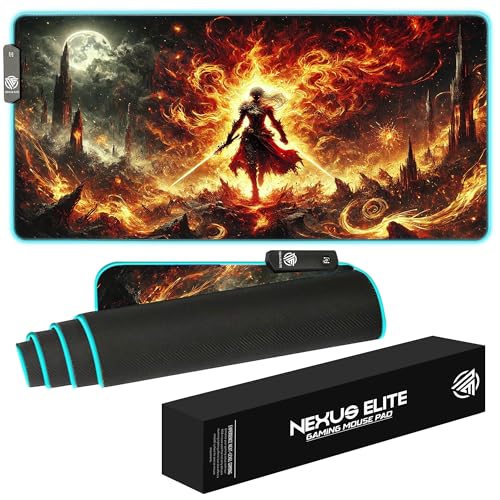 RGB Gaming Mouse Pad Large Extended Desk Mat 35.4x15.7in XXL XXXL Mousepad LED Light Up Keyboard Mat PC Gamer Desk Pad Gaming Accessories Extra Big Mouse Mat for Desk - Hellfire Crusader - color: Hellfire Crusader