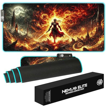 RGB Gaming Mouse Pad Large Extended Desk Mat 35.4x15.7in XXL XXXL Mousepad LED Light Up Keyboard Mat PC Gamer Desk Pad Gaming Accessories Extra Big Mouse Mat for Desk - Hellfire Crusader - color: Hellfire Crusader