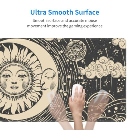 Large Gaming Mouse Pad Desk Mat, Astrology Retro Sun and Moon Extended Keyboard Mouse Pad Mousepad with Non-Slip Base and Stitched Edge Mouse Mat Desk Pad Mouse Pads for Desk Home Office, 31.5 x 11.8 - color: Astrology Retro Sun and Moon