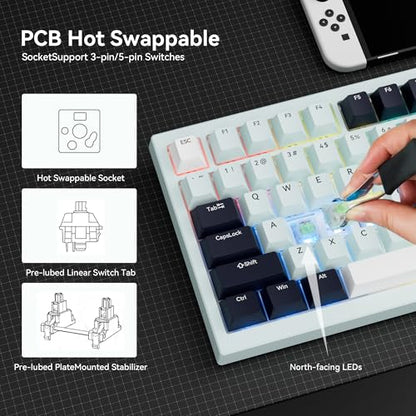 Gurjot K81 Pro Wireless Mechanical Keyboard,75% Hot Swappable with Knob | RGB Backlit,Side Printed PBT Keycaps,2.4GHz/USB-C/BT5.0 Mechanical Gaming Keyboards - color: Iceland Blue