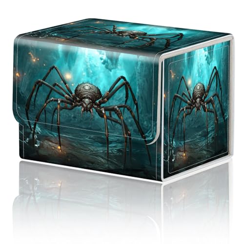 Magnetic Closure TCG Deck Box Portable Card Holder Trading Card Deck Box | PU Leather Collectible Card Case Game Trading Card Deck Box Storage Scratch Resistant Lining, A Giant Spider Glowing Cave - color: A Giant Spider Glowing Cave