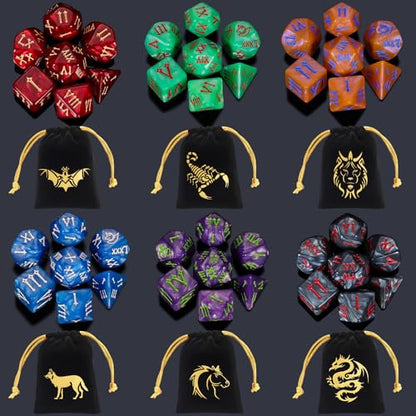 CiaraQ Polyhedral Dice Set - DND Role Playing Dice | Acrylic RPG Dice for Dungeons and Dragons MTG Table Games, Multicolor, 42pcs - color: Green/Purple/Black/Red/Blue/Orange