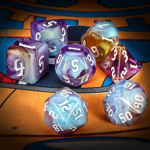 QMAY DND Dice Set -D&D Polyhedral Dice (7pcs) for Dungeons and Dragons (Water Blue and Purple) - color: Water Blue and Purple