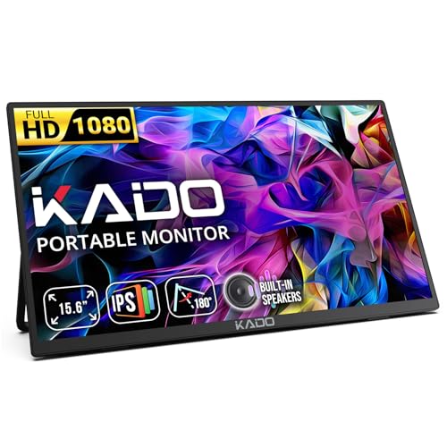 Kado 15.6-Inch 75Hz Portable Monitor, FHD 1080p USB-C mini-HDMI IPS Display | 45W Reverse Charging Gaming Monitor Built-in Speakers, Second Display Kickstand for Laptop PC Phone Mac Xbox PS4/PS5 Switch - style: FHD 72% sRGB