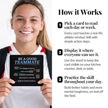 Athlete Mindset & Motivation Cards – 52 Winning Habits for Confidence, Grit & Mental Toughness – For Athletes, Coaches & Parents – Includes Wooden Display Stand – Gift for Athletes & Coaches - style: Athlete Mindset