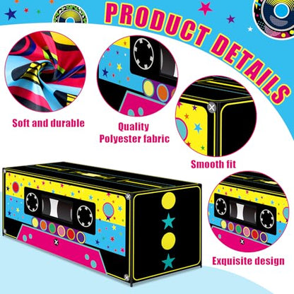 6FT 80s 90s Theme Tablecloth 90s Party Decorations Radio Cassette Player Tablecover Retro Disco Rectangle Table Cloth for Back to 80'S 90'S Hip Hop Birthday Party Decor Supplies - style: Cassette
