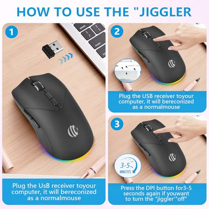 Wireless Mouse, Bluetooth Rechargeable Mouse, Dual Mode BT 5.2 + 2.4G USB Silent Wireless Bluetooth Mouse, RGB Ergonomic Design, 3-Level Adjustable DPI Mouse for Laptop, PC, Mac, Ipad, Black - color: Black