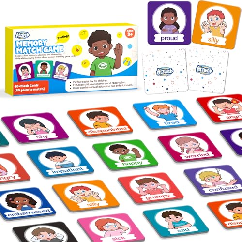 Aizweb Feelings Emotions Match Game,Memory Game,Social Emotional Learning Activities,Toddler Baby Flash Cards,Calm Down Corner Supplies,Educational Toys for Pre K Preschool Kindergarten Autism ADHD - style: Feelings